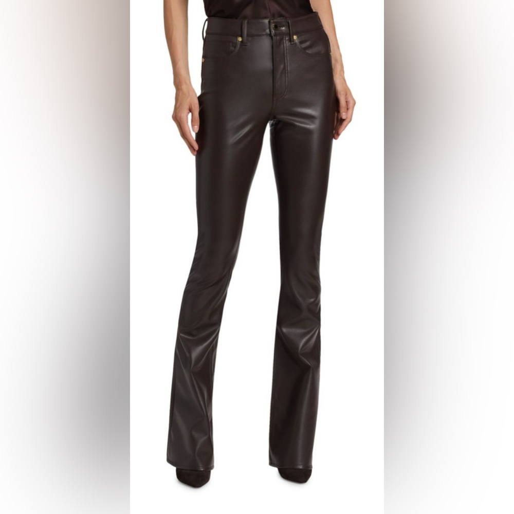 Veronica Beard Beverly Faux Leather High Rise Flare Leg Pant in Dark Chocolate